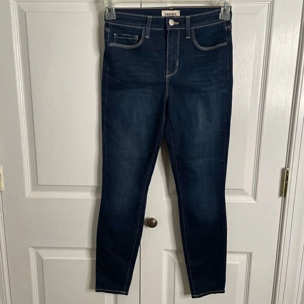 L’AGENCE Womens Margot High Rise Skinny Jean 25 Dallas Blue Revolve Crop